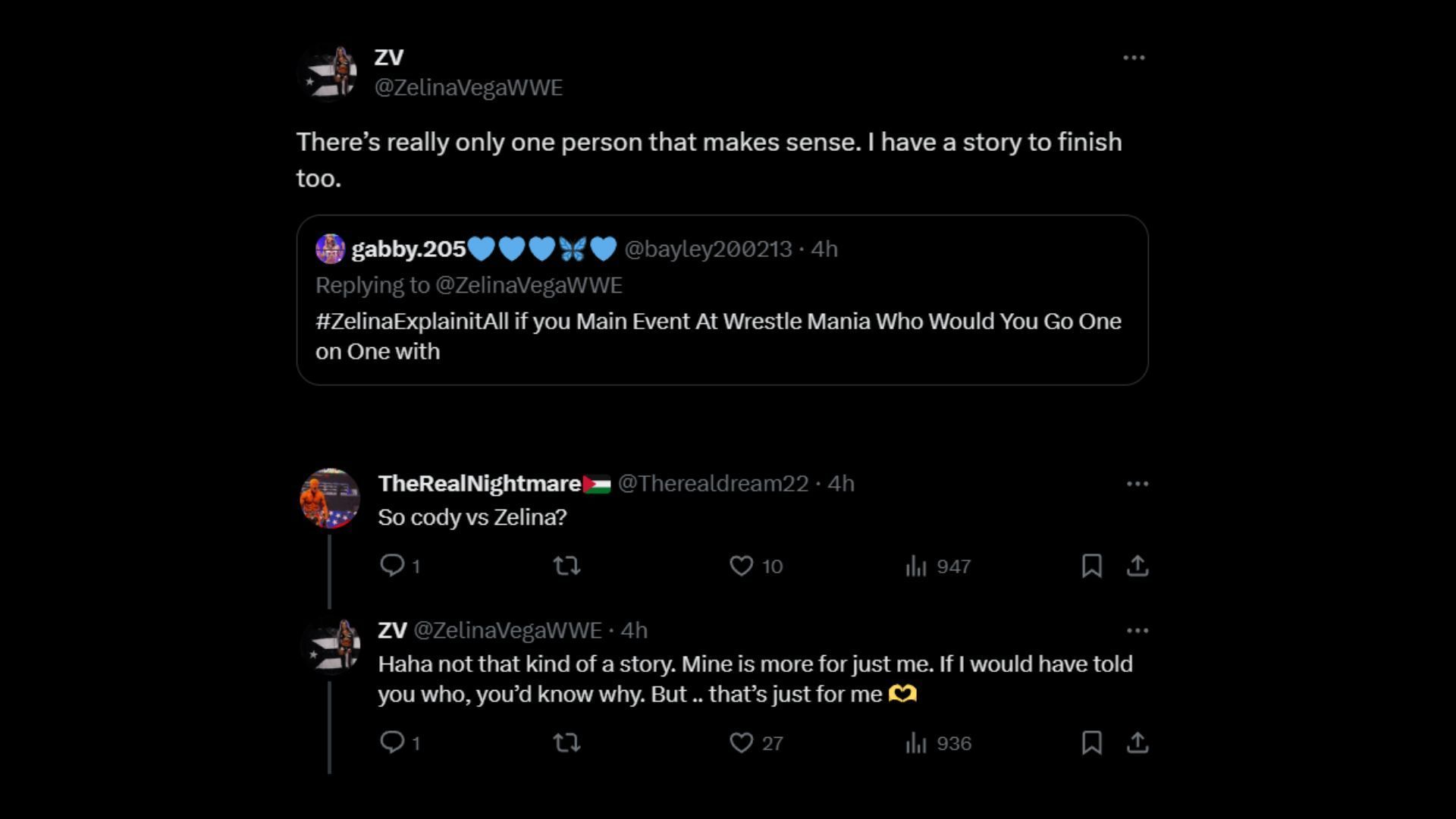 Screenshot of Zelina Vega&#039;s tweets