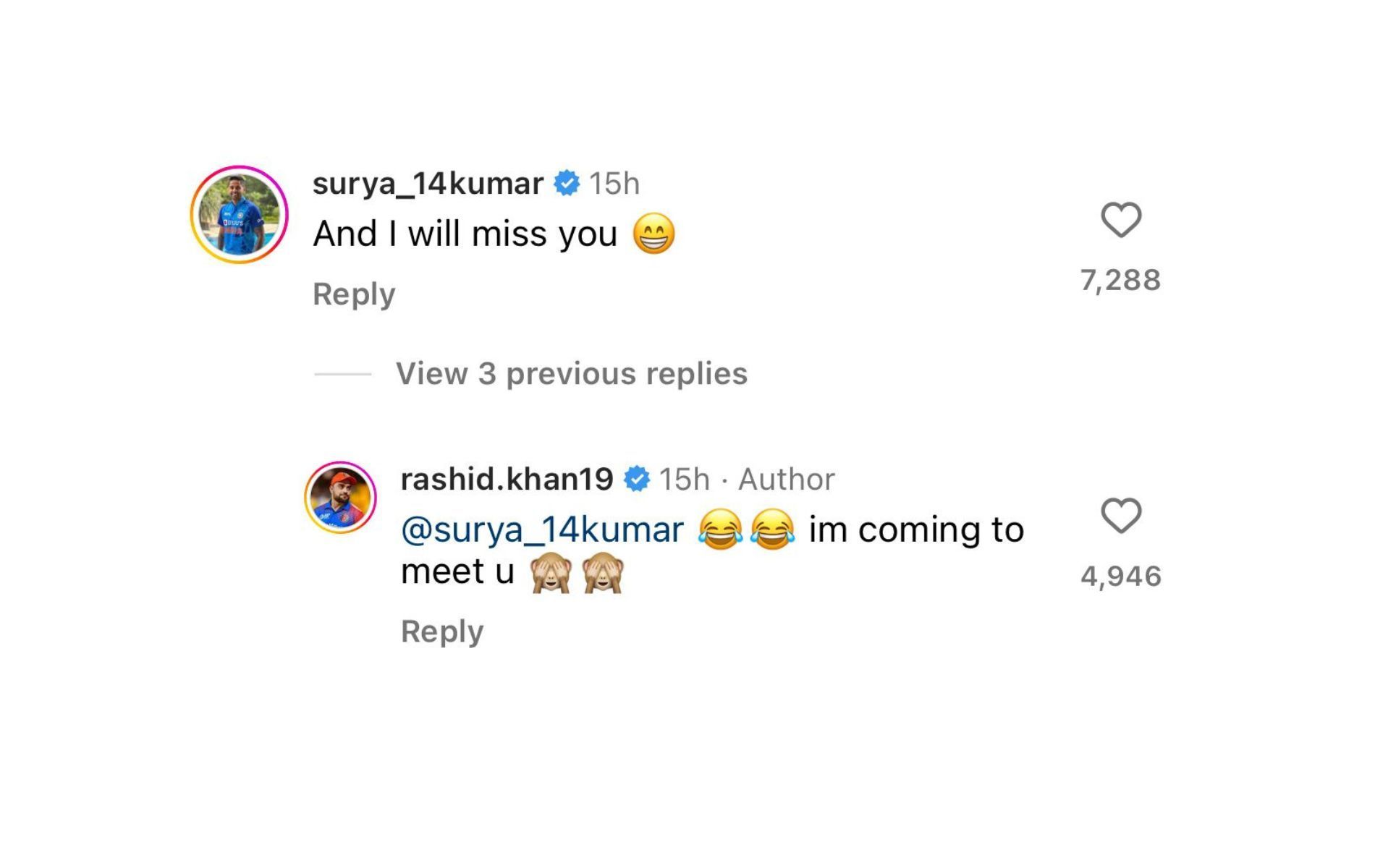 Suryakumar Yadav&#039;s comment on Rashid Khan&#039;s post.