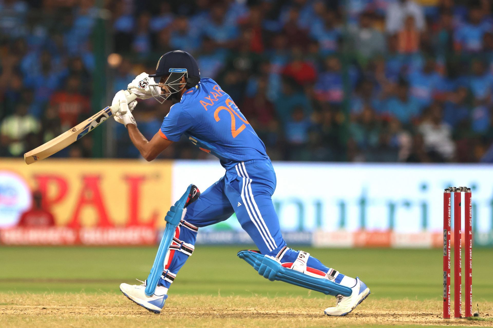 Axar Patel attempts a shot: India v Australia - T20I Series: Game 5