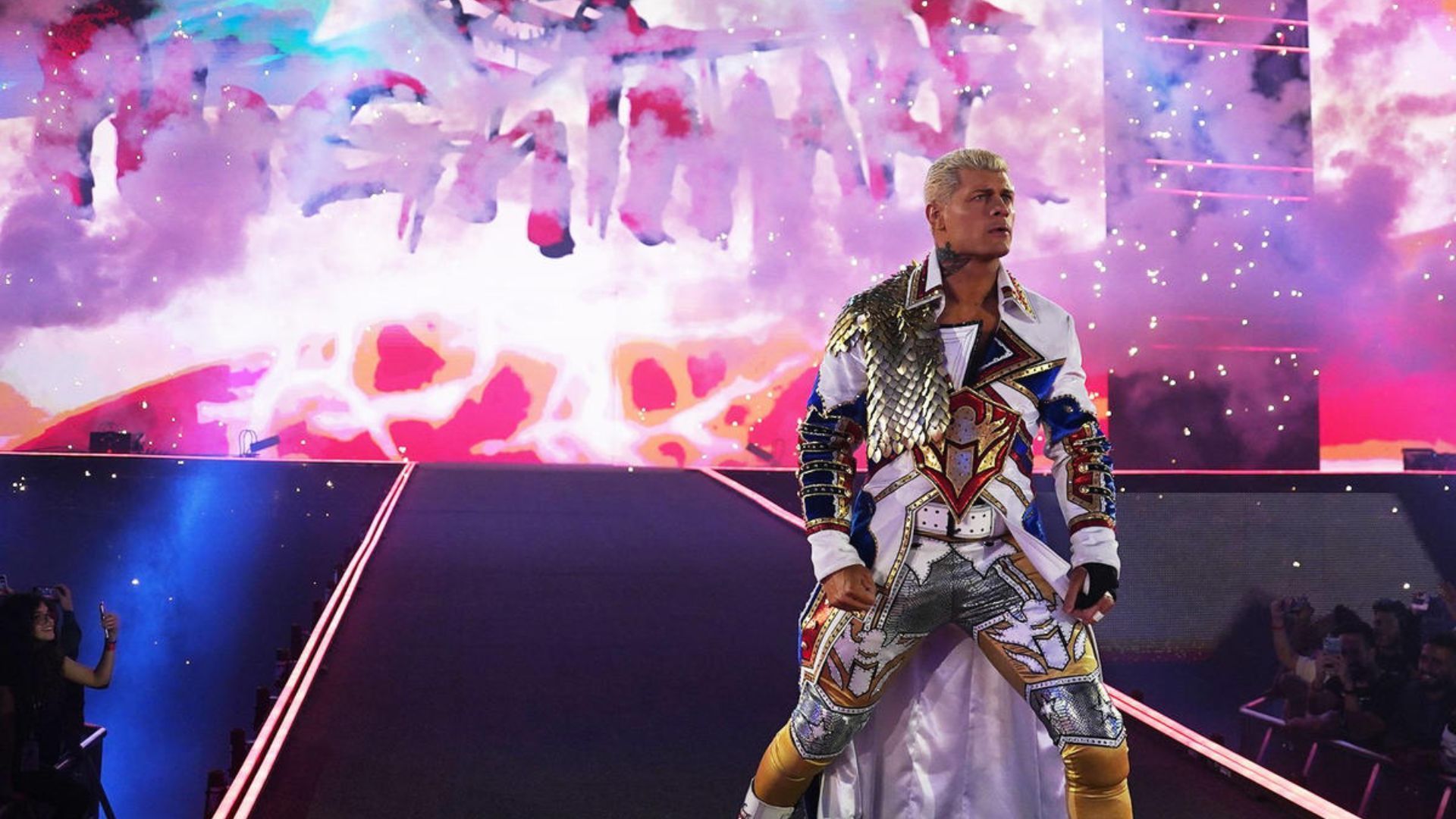 Cody Rhodes during his entrance at an event 