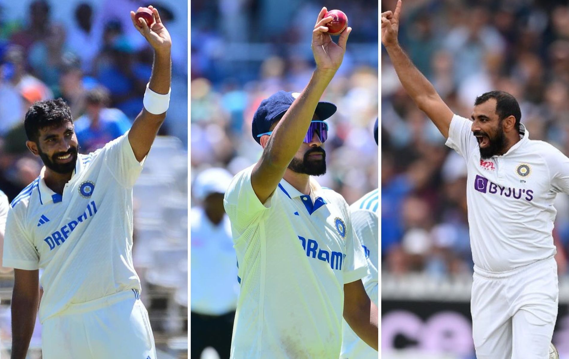 (L to R) Jasprit Bumrah, Mohammed Siraj, and Mohammed Shami. (Pics: Instagram)