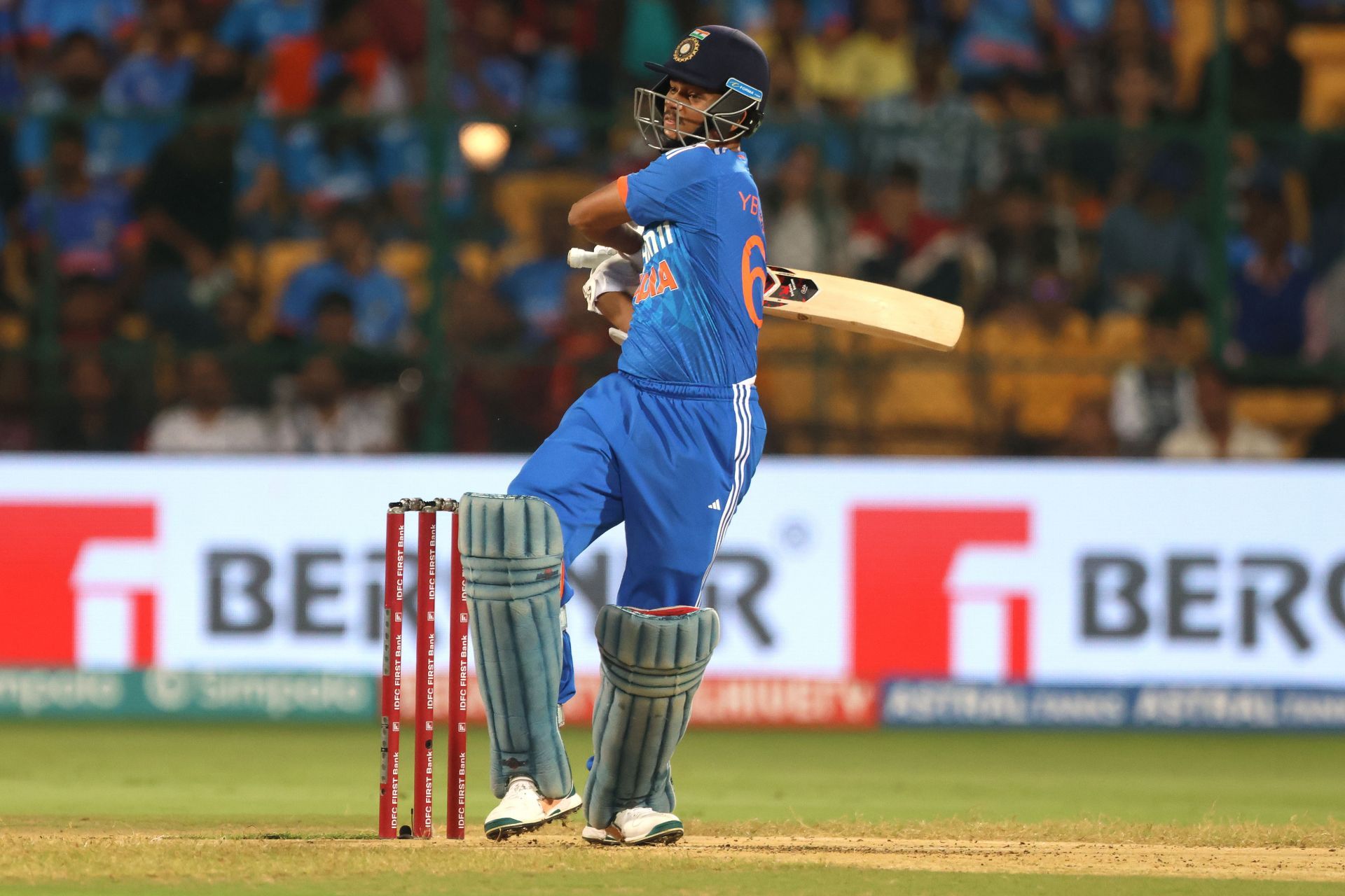 Yashasvi Jaiswal plays a shot: India v Australia - T20I Series: Game 5