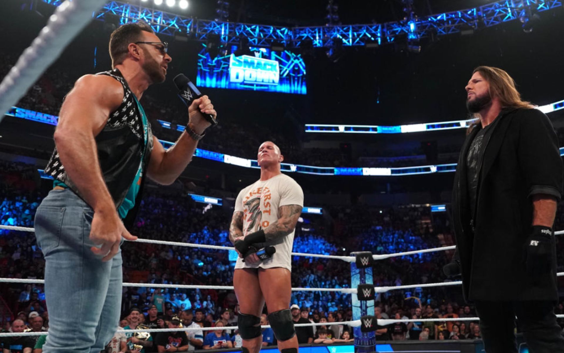 LA Knight, Randy Orton and AJ Styles confront each other on SmackDown (Image source: WWE)