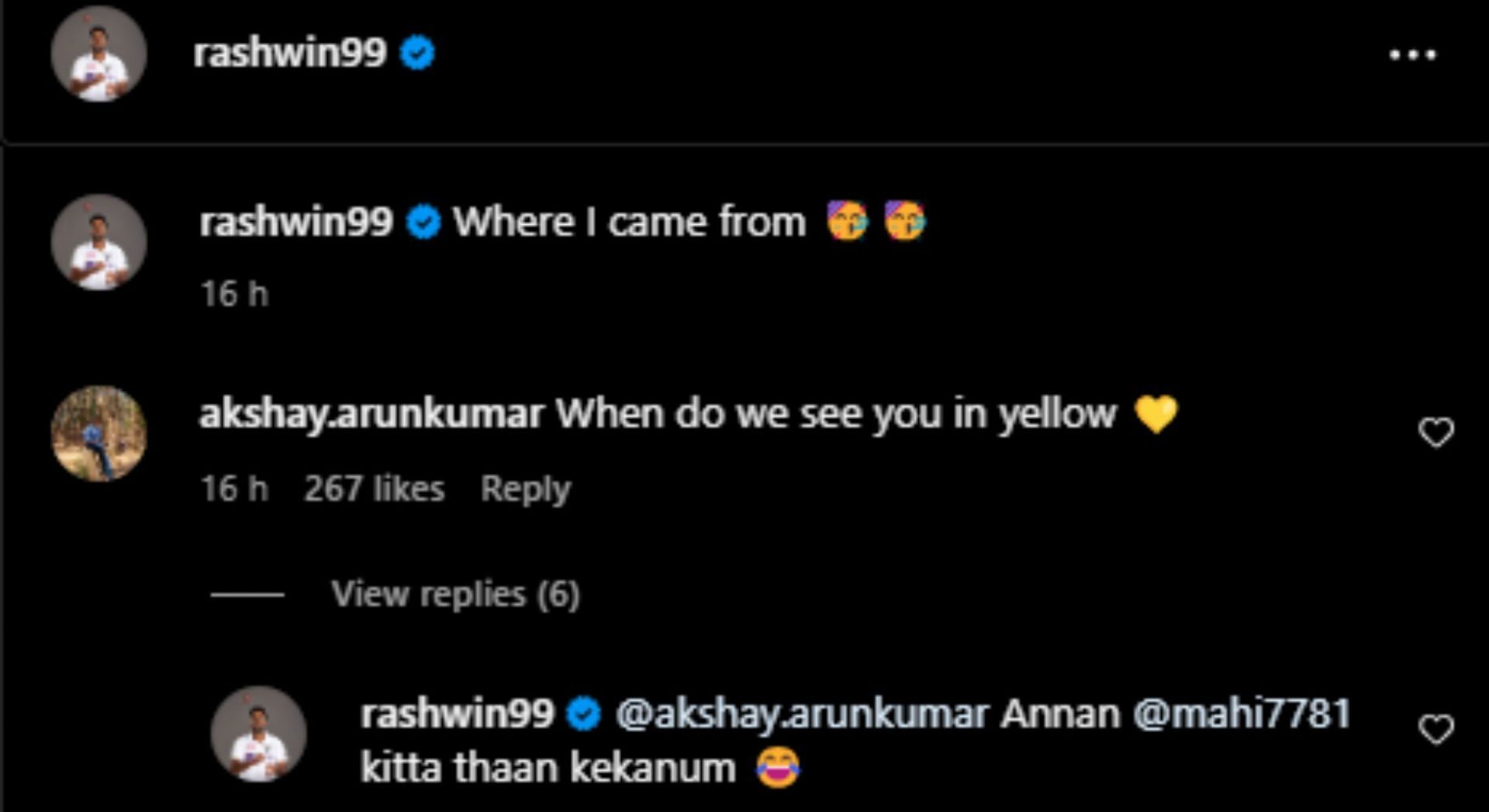 Ravichandran Ashwin&#039;s response to random Instagram user