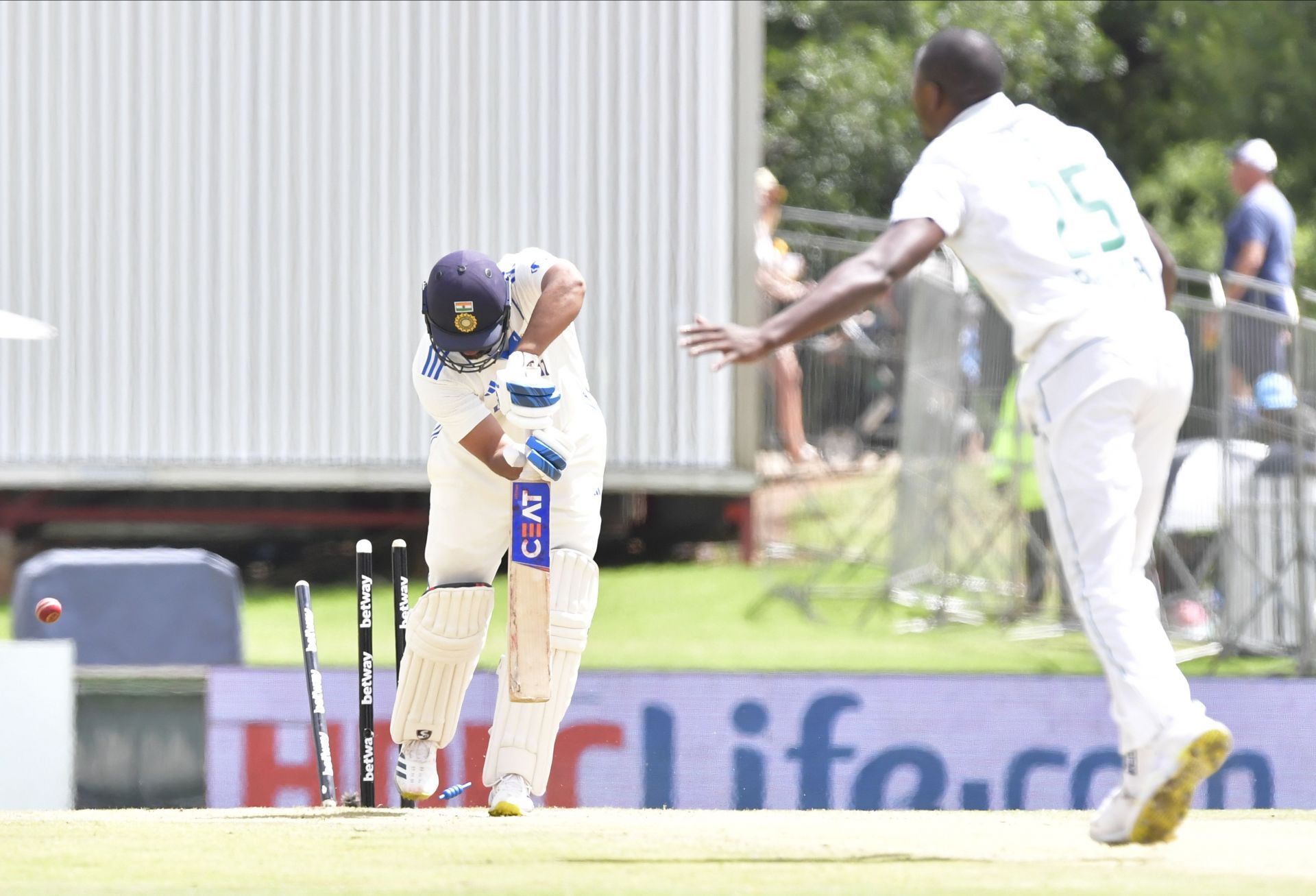 Rohit Sharma is cleaned up by Kagiso Rabada in Centurion. (Pic: Getty Images)