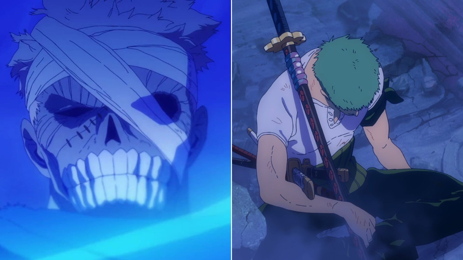 Ryuma entrusting Shusui to Zoro as seen in the Monsters anime (Image via E&amp;H Production)