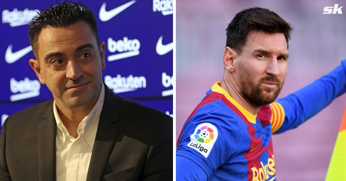 Barcelona manager Xavi Hernandez (left) and former Barca attacker Lionel Messi