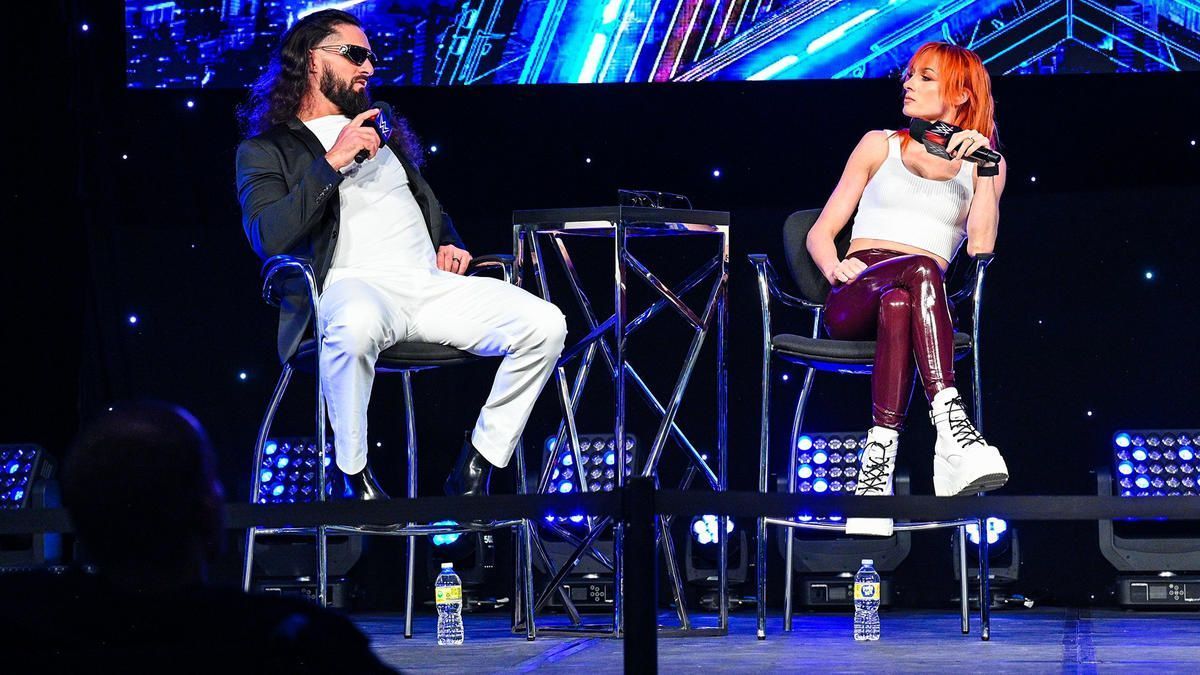 Becky Lynch reacts to Seth Rollins with their daughter on WWE RAW