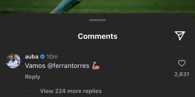 Aubameyang&#039;s comment on Instagram