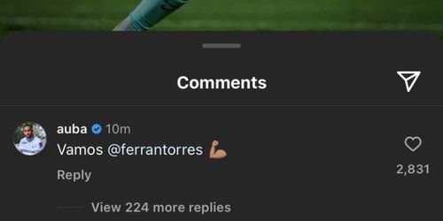 Aubameyang's comment on Instagram