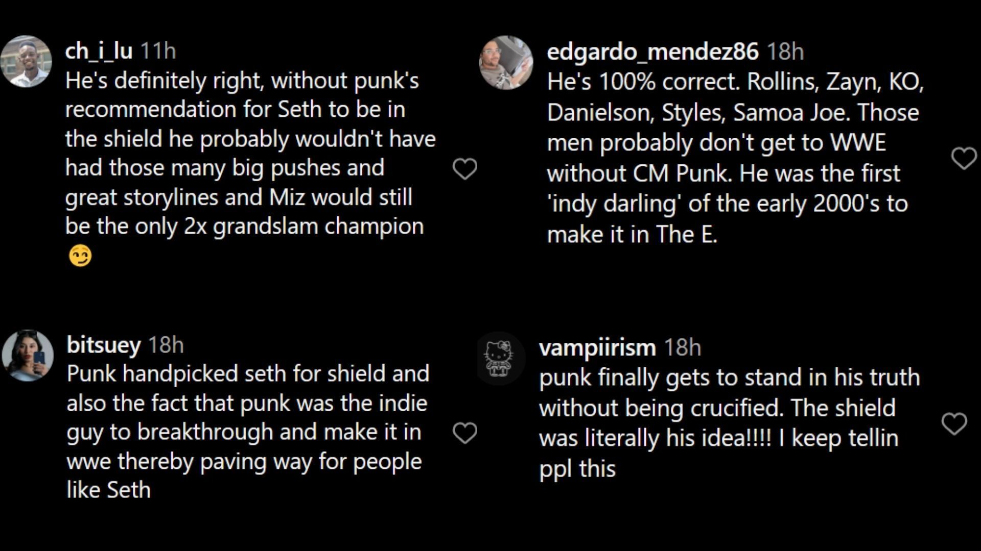 Screengrab of comments on WWE&#039;s Instagram post.