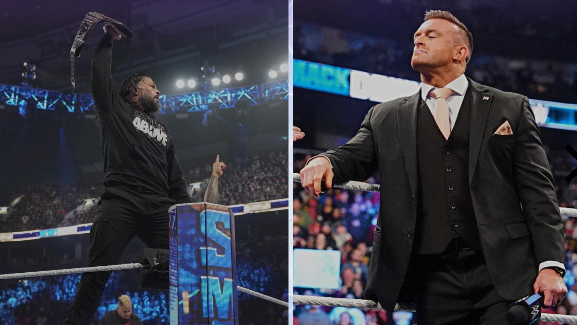 Roman Reigns (left); Nick Aldis (right)