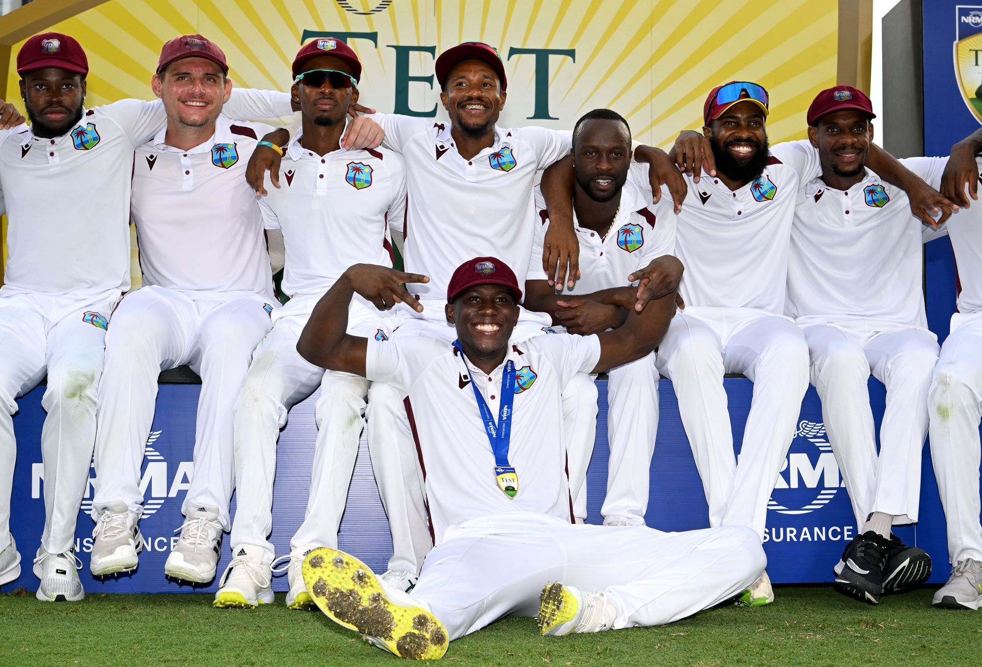 The Men in Maroon celebrate after winning: Australia v West Indies - Men's 2nd Test: Day 4