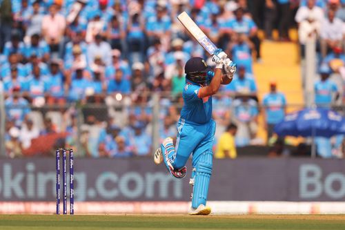 Rohit Sharma plays a flick shot. 