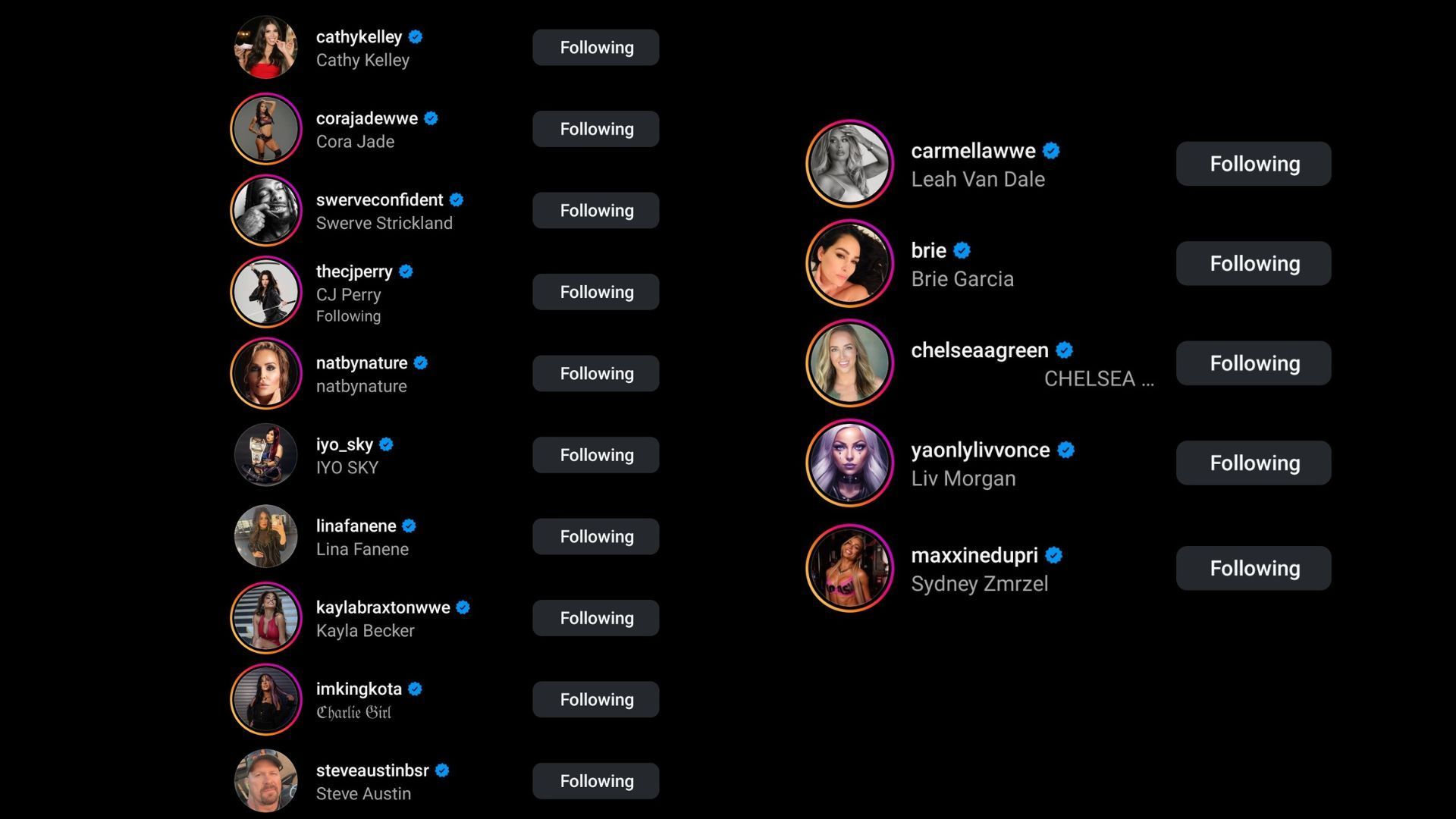 Screenshot of some more stars' likes on Bayley's Instagram post.