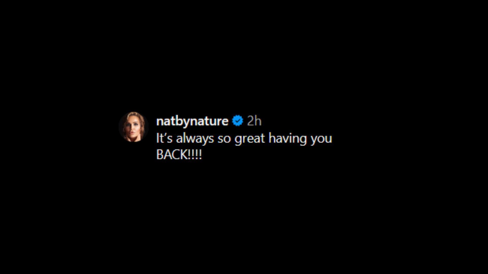 Screenshot of Natalya&#039;s comment on The Rock&#039;s Instagram post