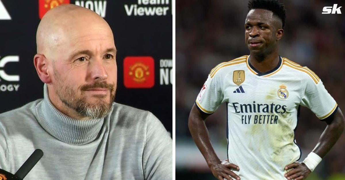 Manchester United manager Erik ten Hag (left) and Real Madrid attacker Vinicius Junior