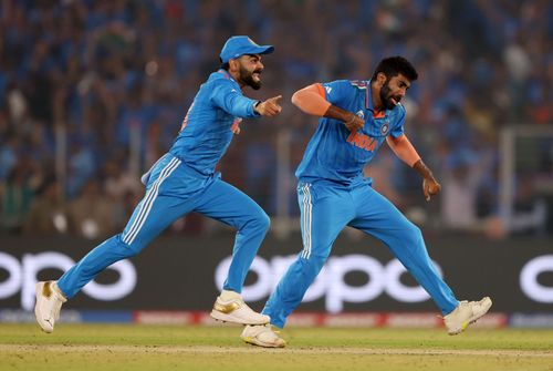 Jasprit Bumrah celebrates: India v Australia: Final - ICC Men's Cricket World Cup India 2023