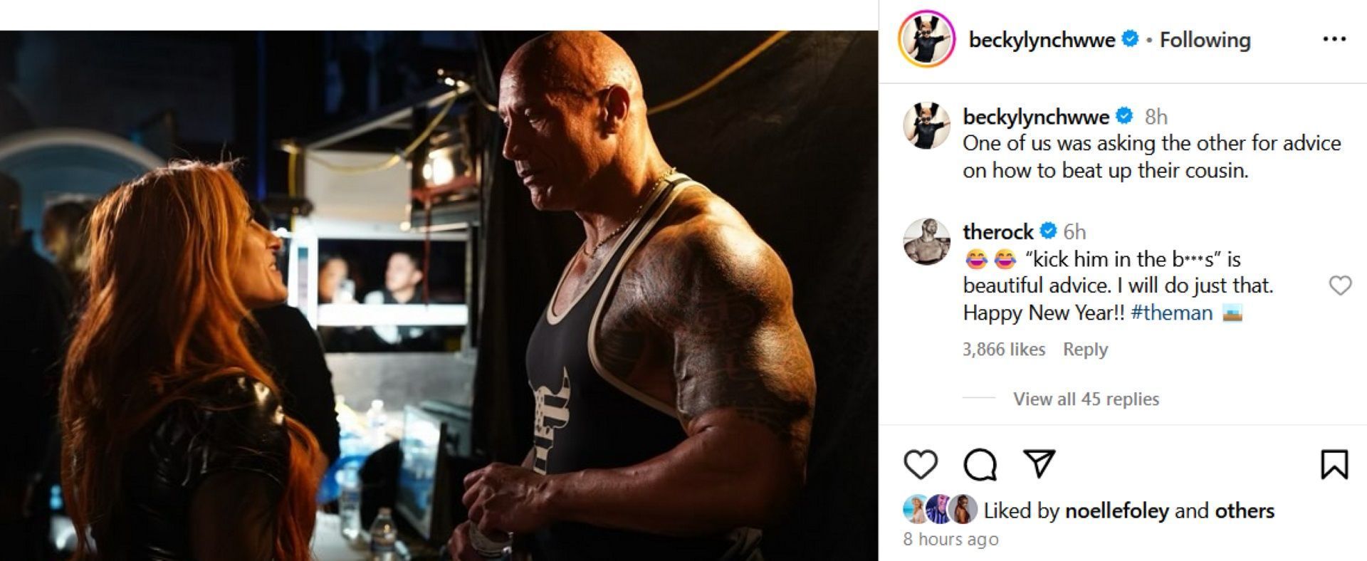 Screenshot of The Rock&#039;s response to Becky Lynch on Instagram