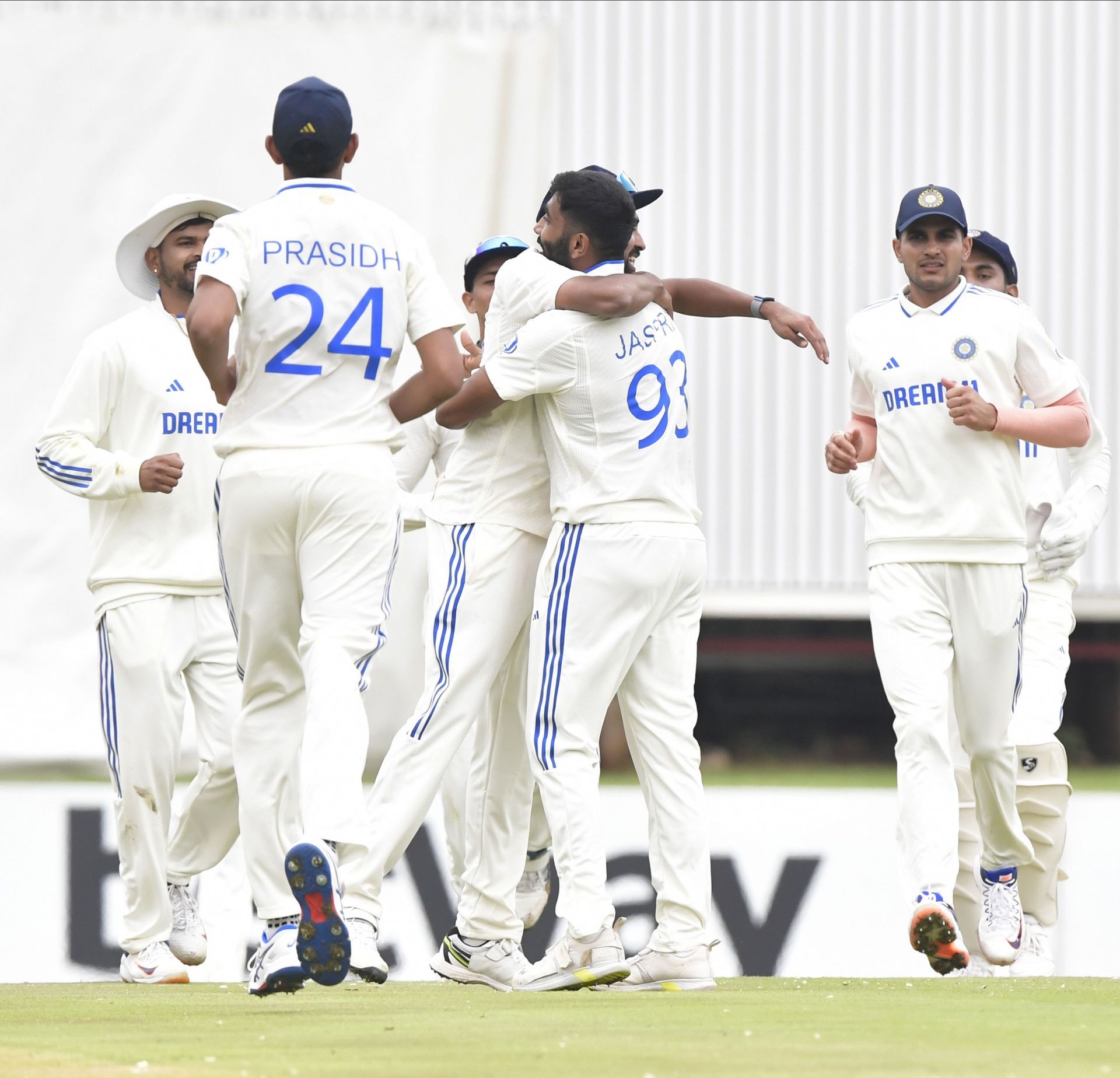 Jasprit Bumrah celebrates with his teammates: South Africa v India - 1st Test