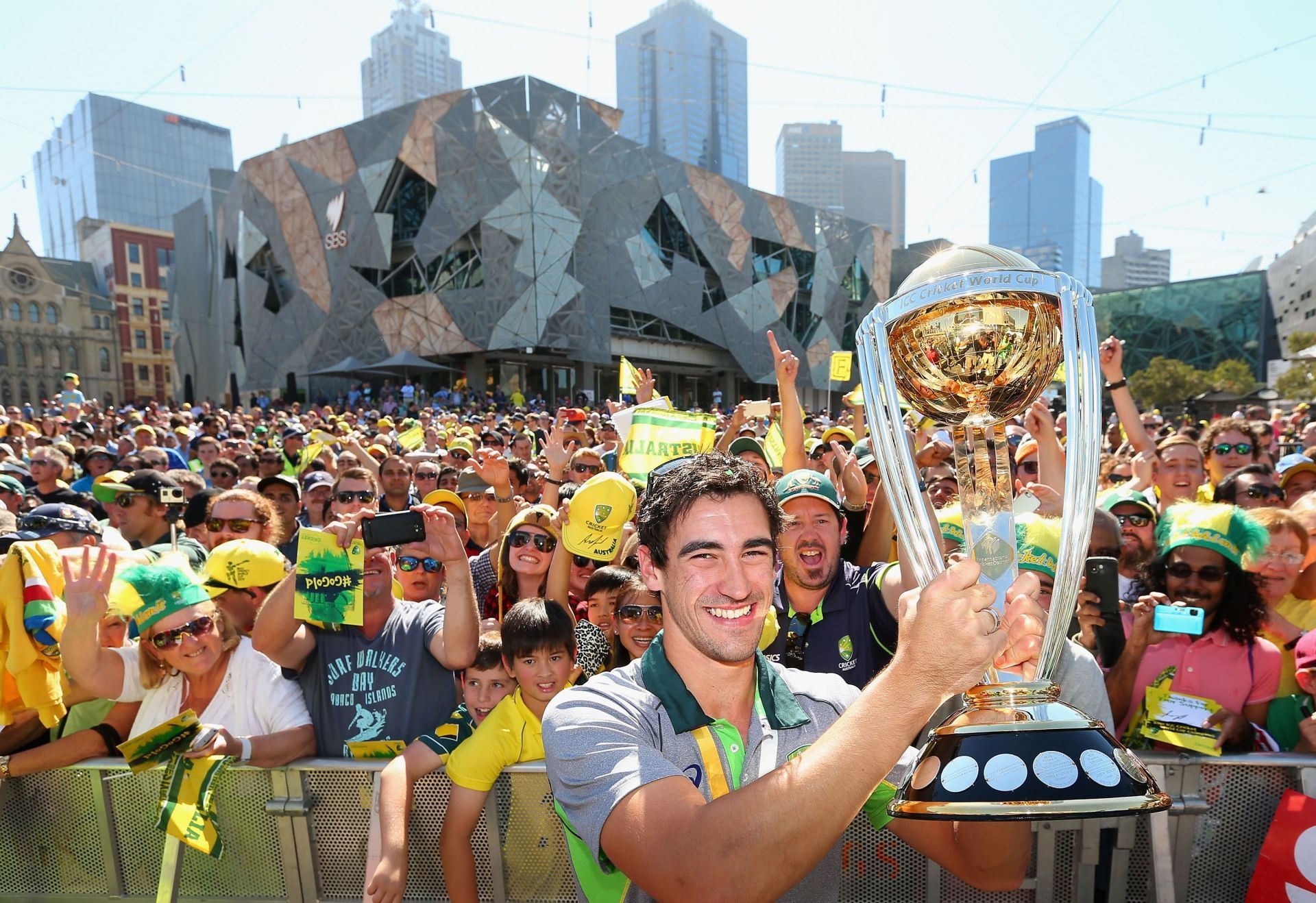 Mitchell Starc Celebrates Winning 2015 ICC Cricket World Cup