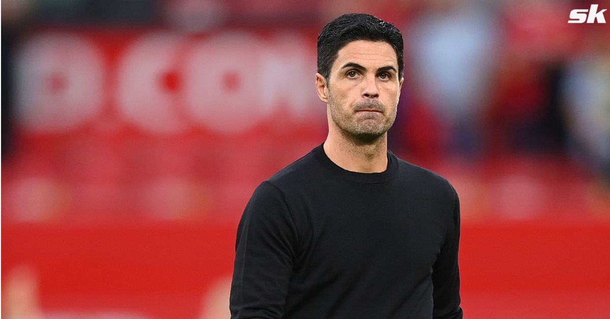 Arsenal manager Mikel Arteta looks on.