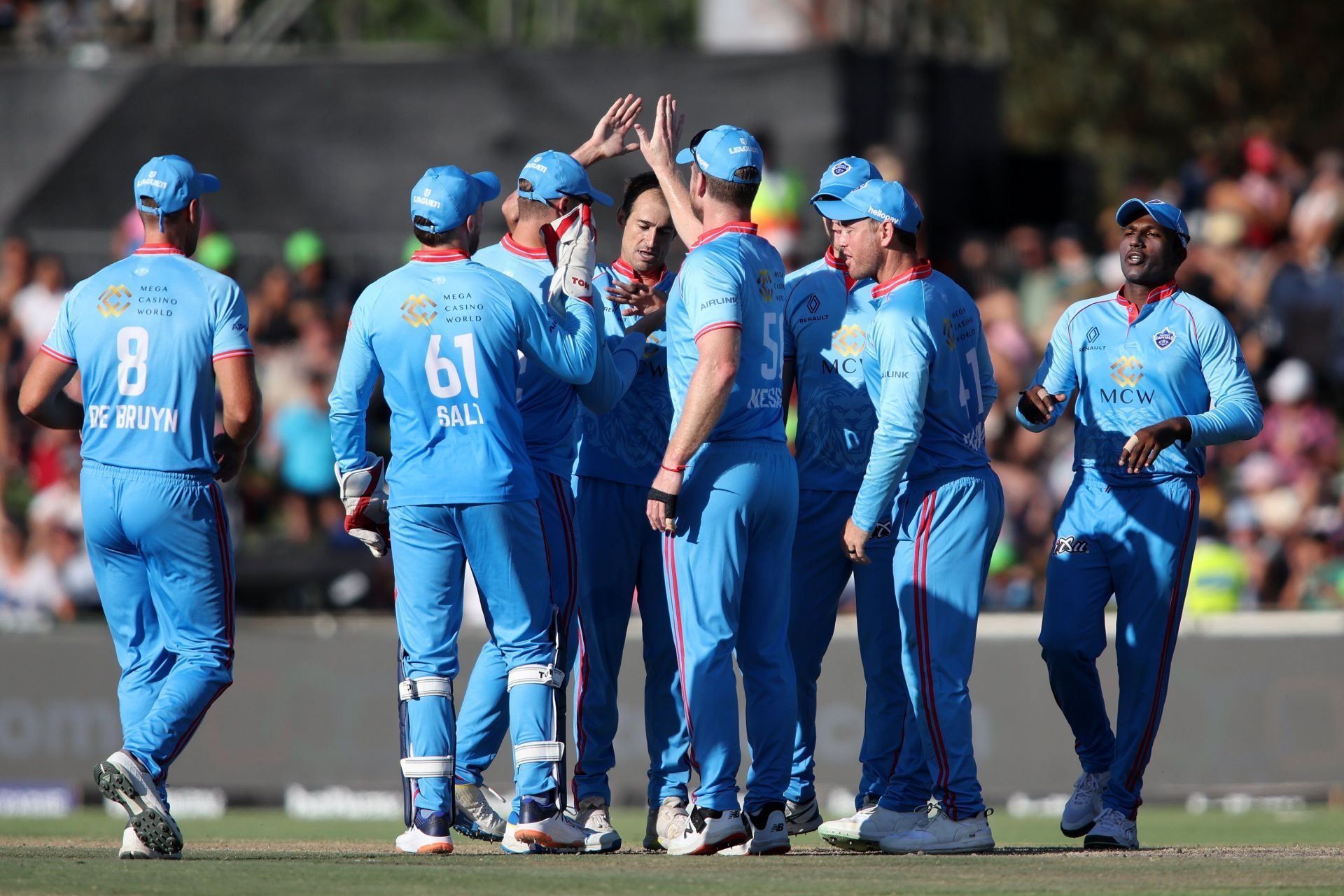 The Pretoria Capitals celebrating a wicket in the SA20 League.