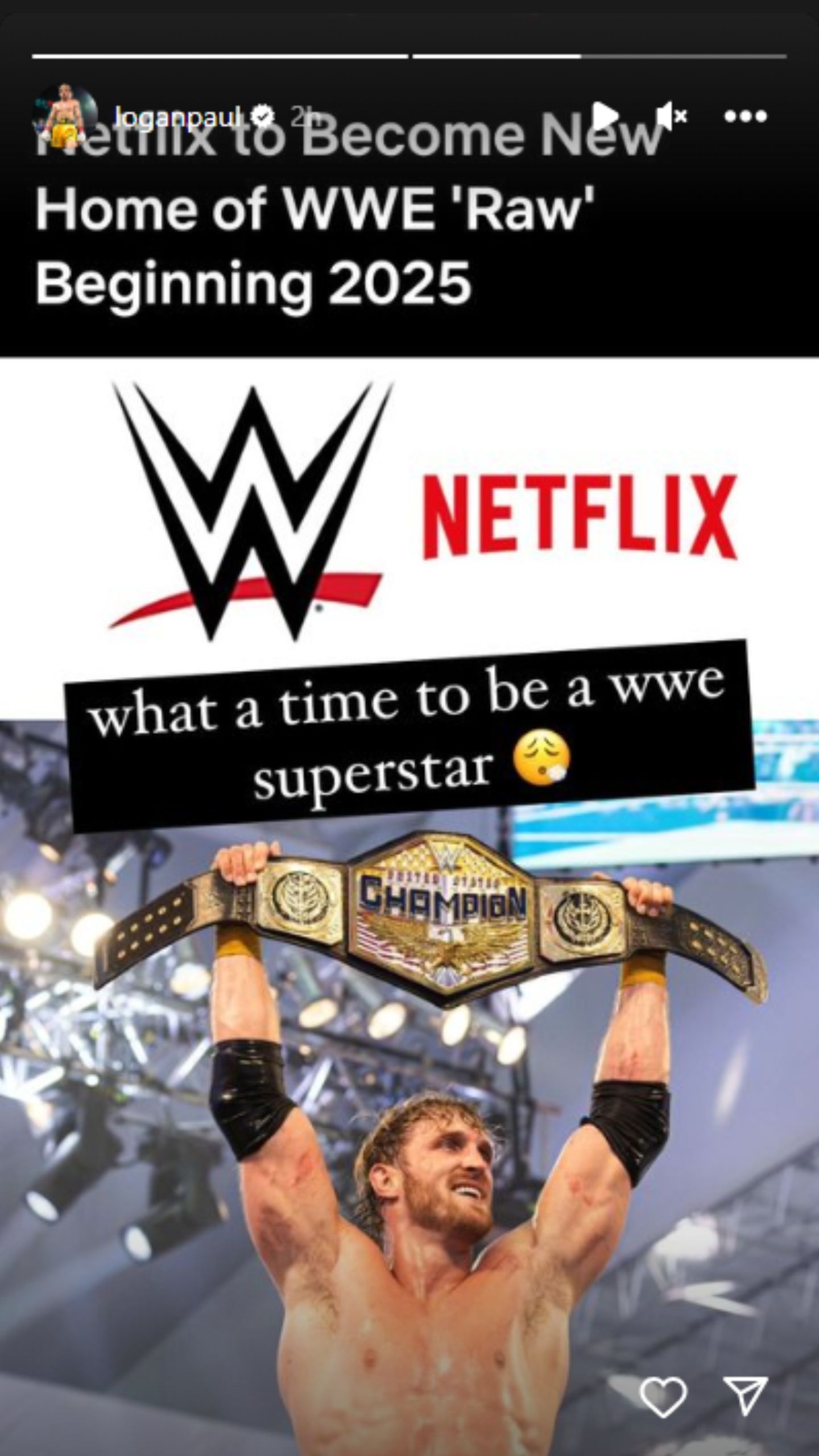 Logan Paul celebrates WWE RAW&#039;s new home at Netflix (Screenshot of Instagram story)