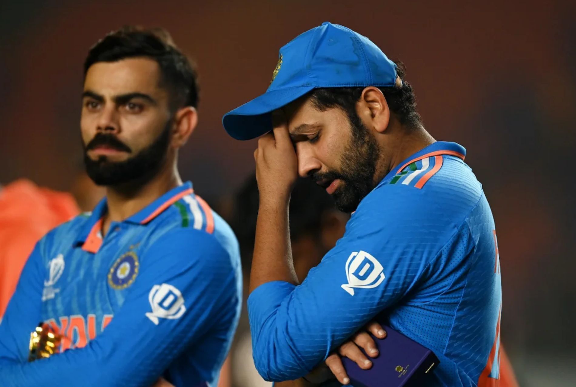 Rohit Sharma fights tears after India&#039;s heartbreaking World Cup final defeat.
