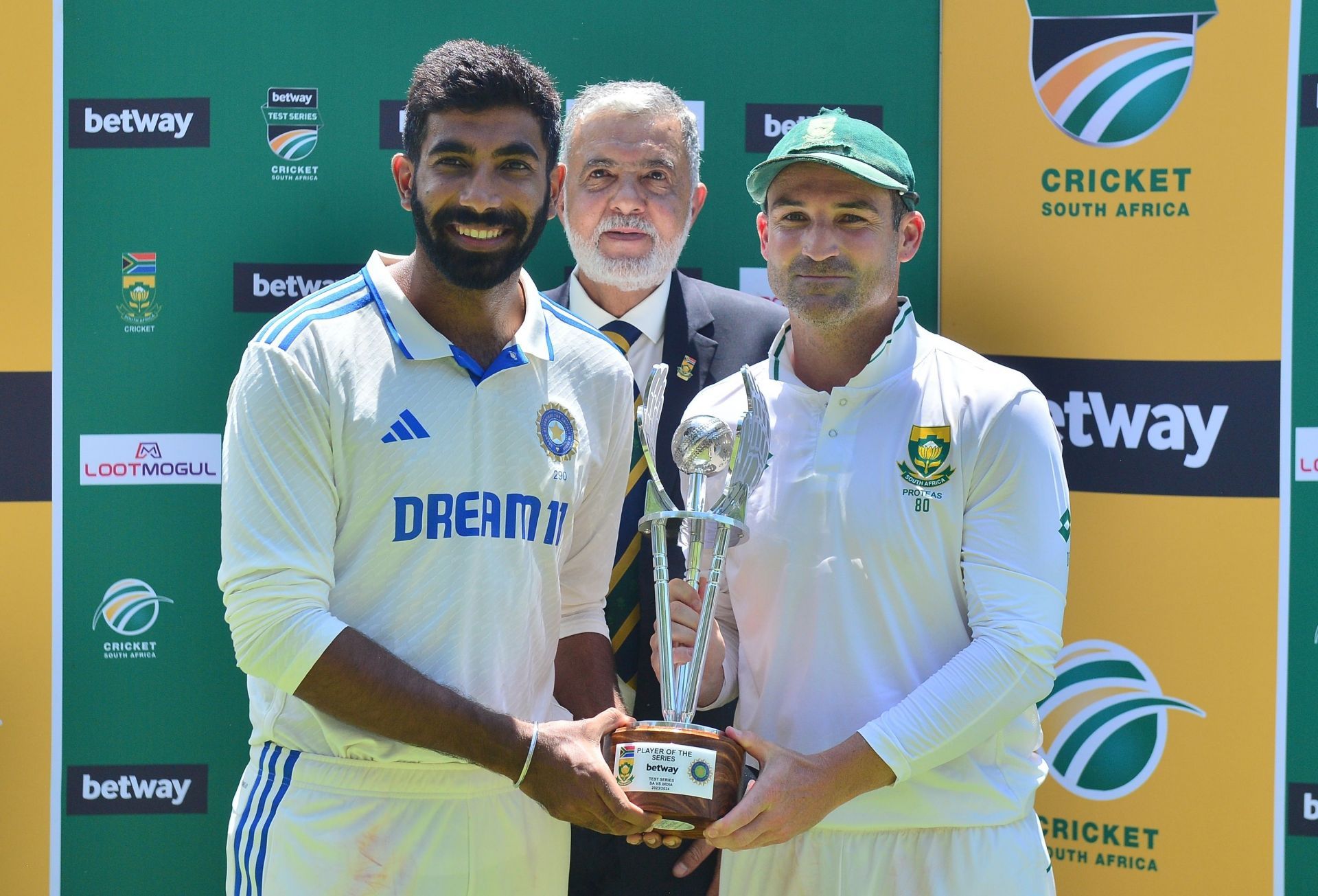 Jasprit Bumrah (left) and Dean Elgar were jointly awarded the Player of the Series. [P/C: Getty]