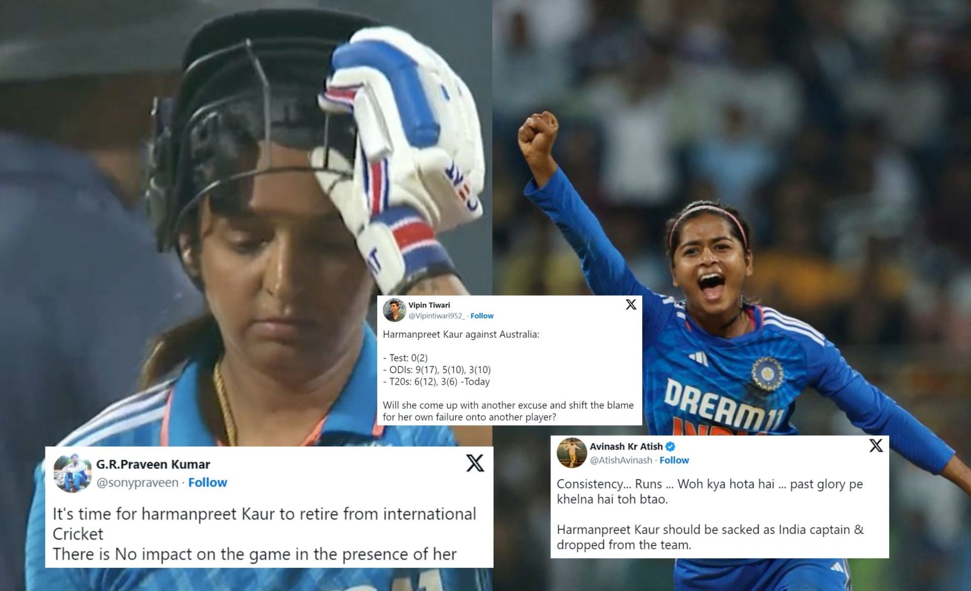 Fans react after Harmanpreet Kaur fails with the bat on Tuesday. 