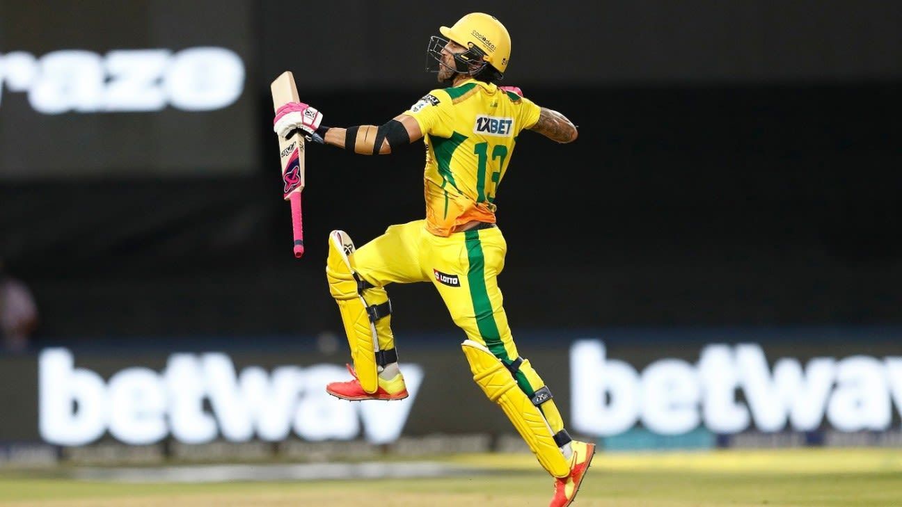 Faf du Plessis celebrating his century at Wanderers Stadium (Credits:SA20)