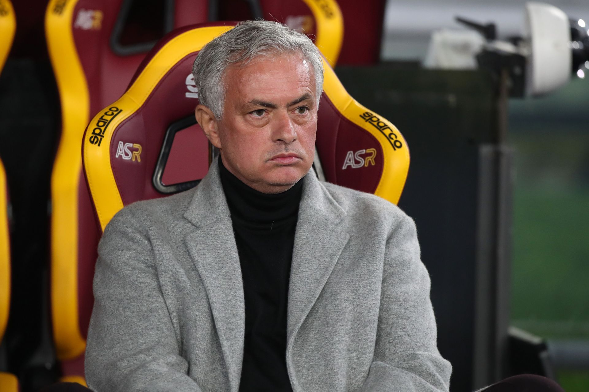 Jose Mourinho cuts a forlorn figure in the Roma dugout