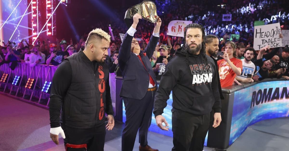 Roman Reigns and his Bloodline stablemates.