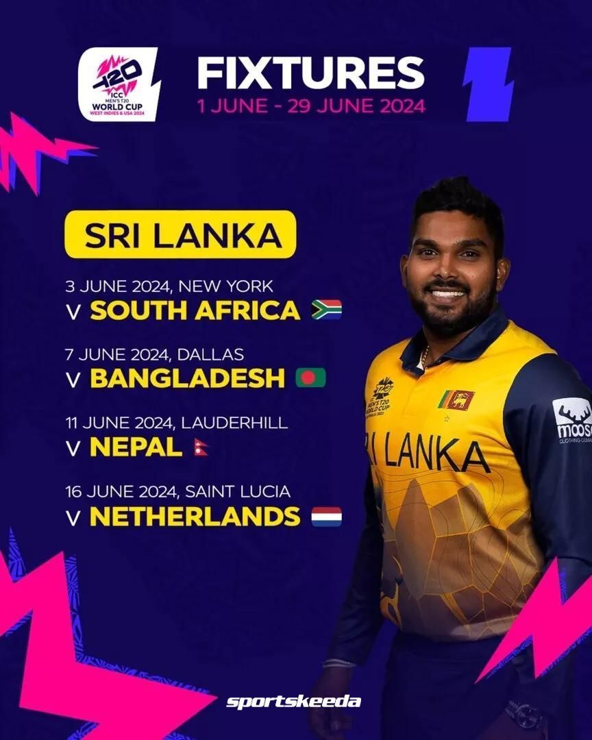 Sri Lanka T20 World Cup 2024 Schedule