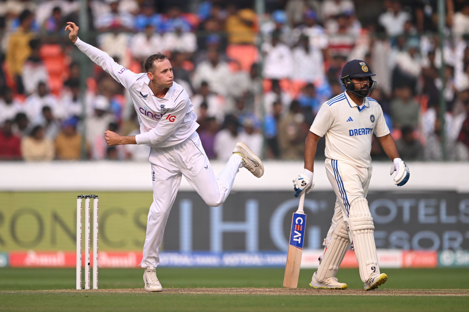 Tom Hartley was taken for runs in his opening nine-over spell.