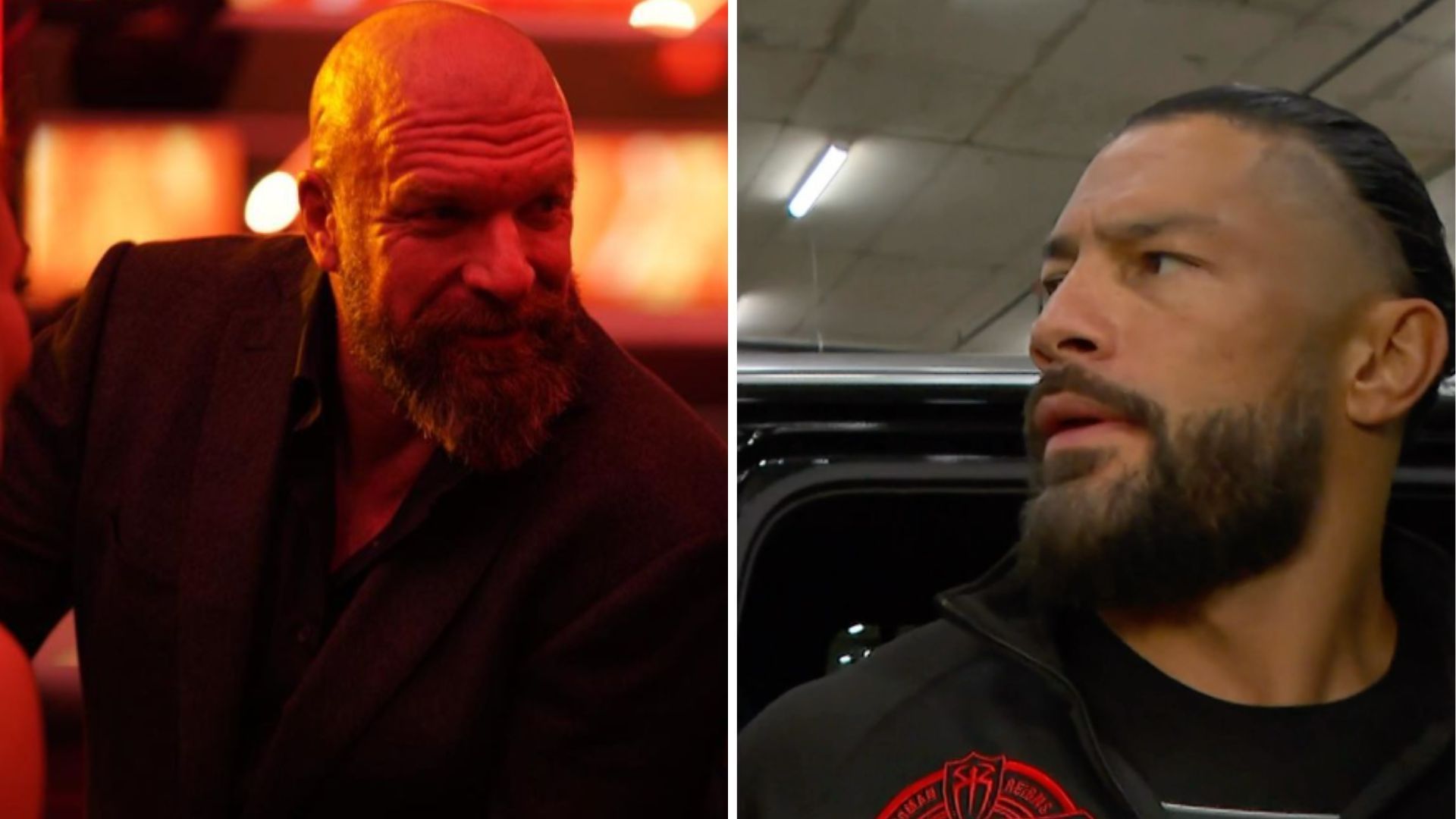 Triple H on the left and Roman Reigns on the right