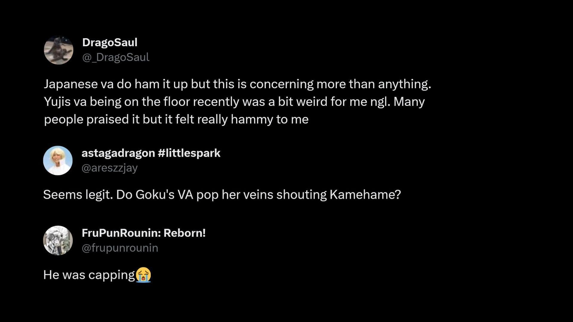 Fans reacting to Taito Ban&#039;s voice acting dedication for the anime (Image via Sportskeeda/X)