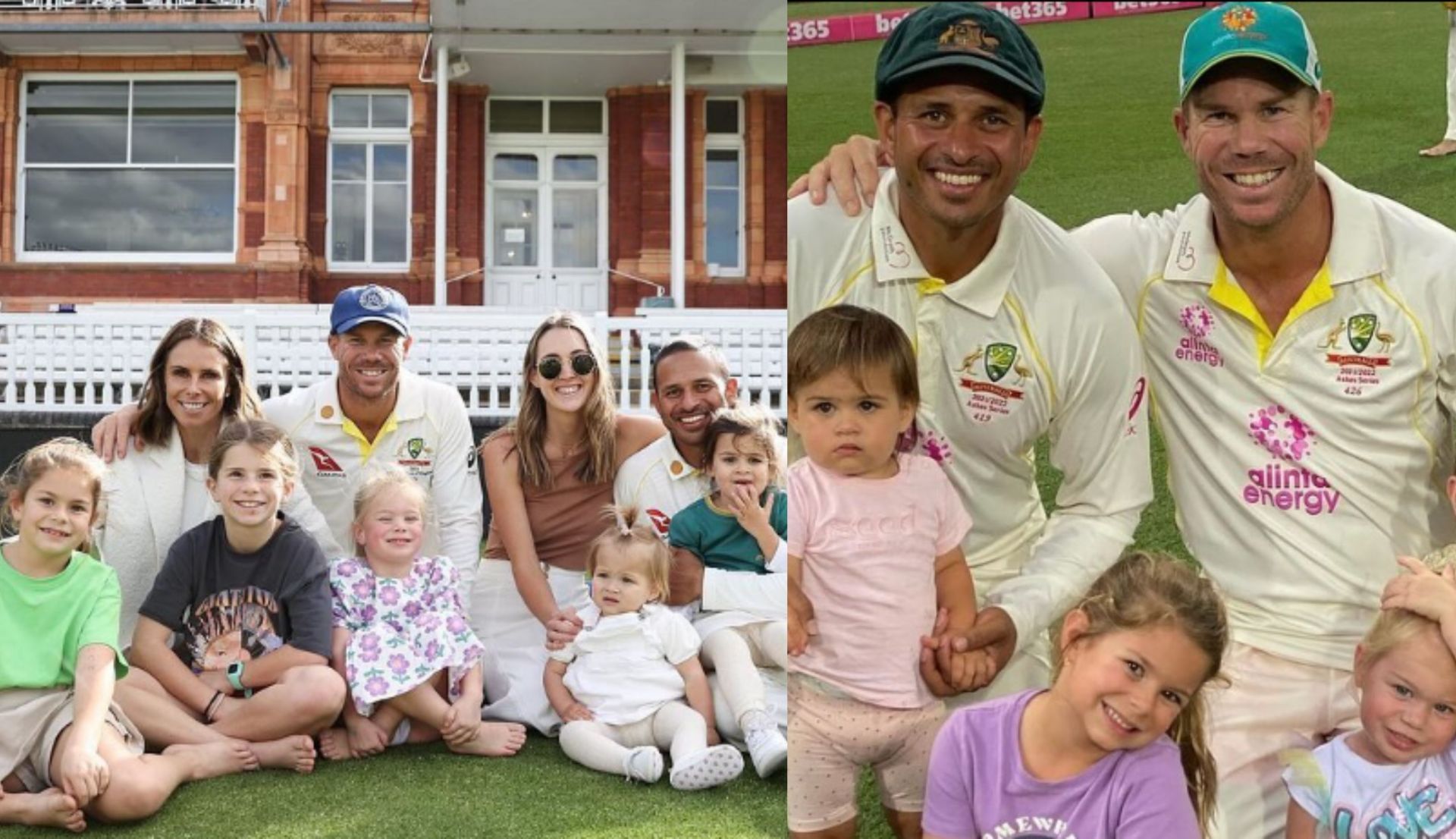 David Warner and Usman Khawaja with their families. 