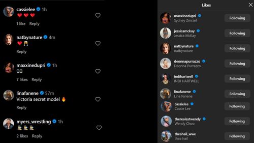 Screenshot of the reactions on the Instagram post.