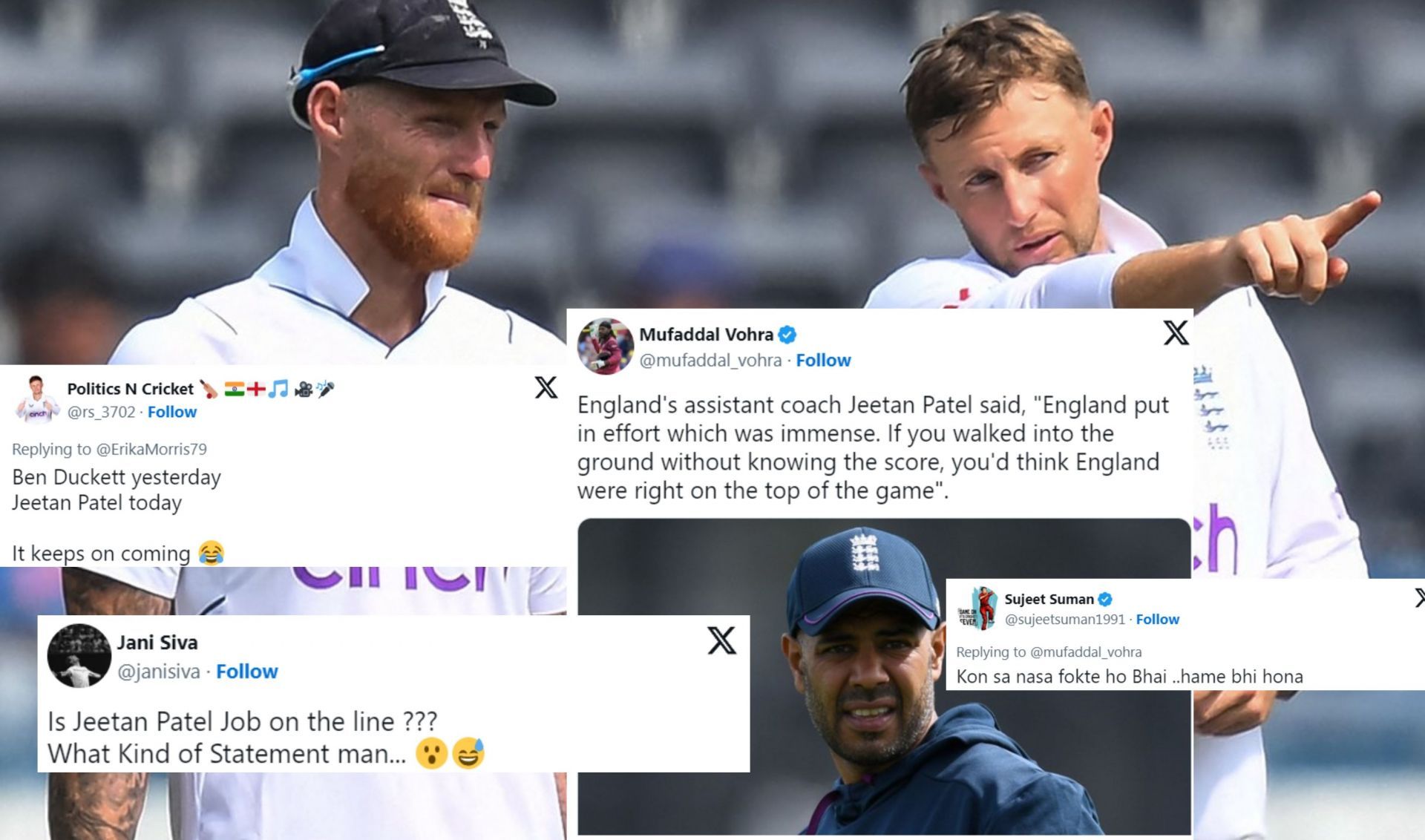 Fans troll England spin-bowling coach for his comments after play on day of the Hyderabad Test. 