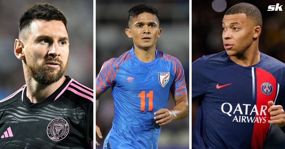 Lionel Messi, Sunil Chhetri, and Kylian Mbappe (via Getty Images)