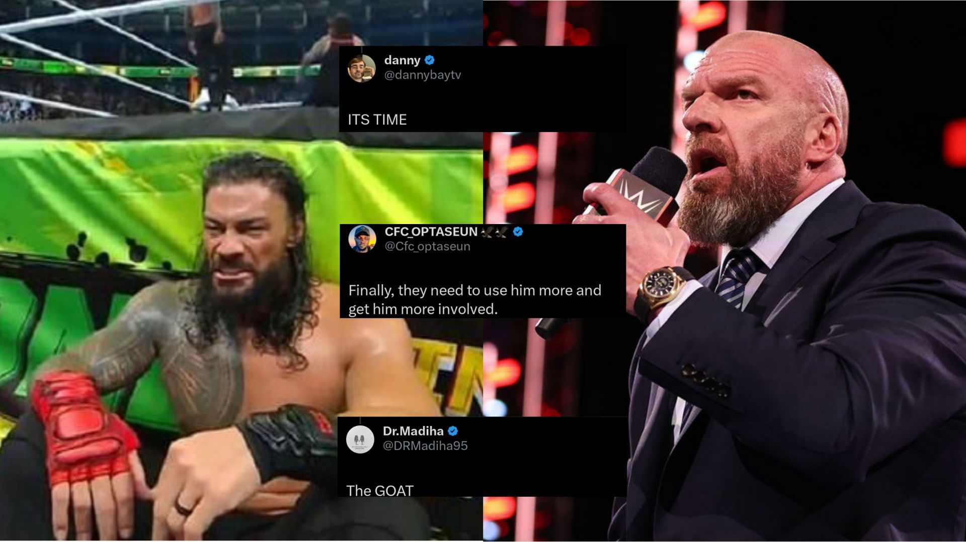 Roman Reigns (left); Triple H (right)