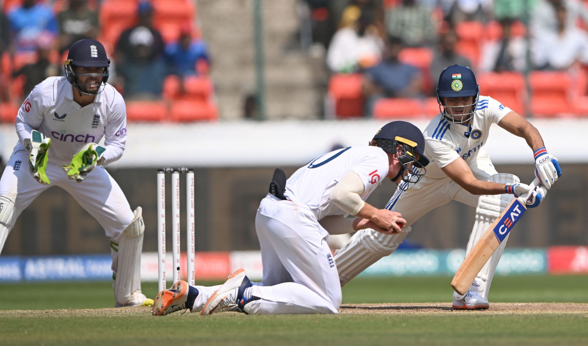 Shubman Gill is dismissed: India v England - 1st Test Match: Day Four