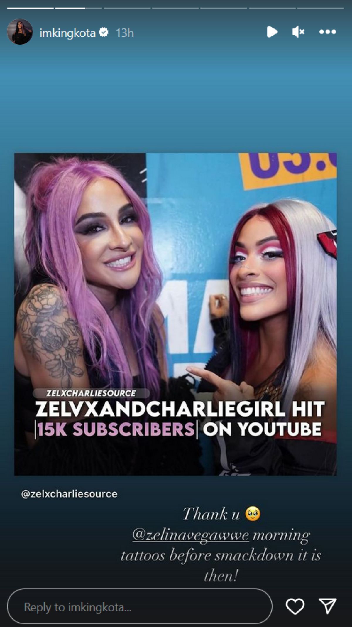 Screenshot of Dakota Kai&#039;s Instagram Stories post with Zelina Vega