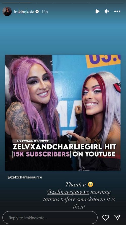 Screenshot of Dakota Kai's Instagram Stories post with Zelina Vega