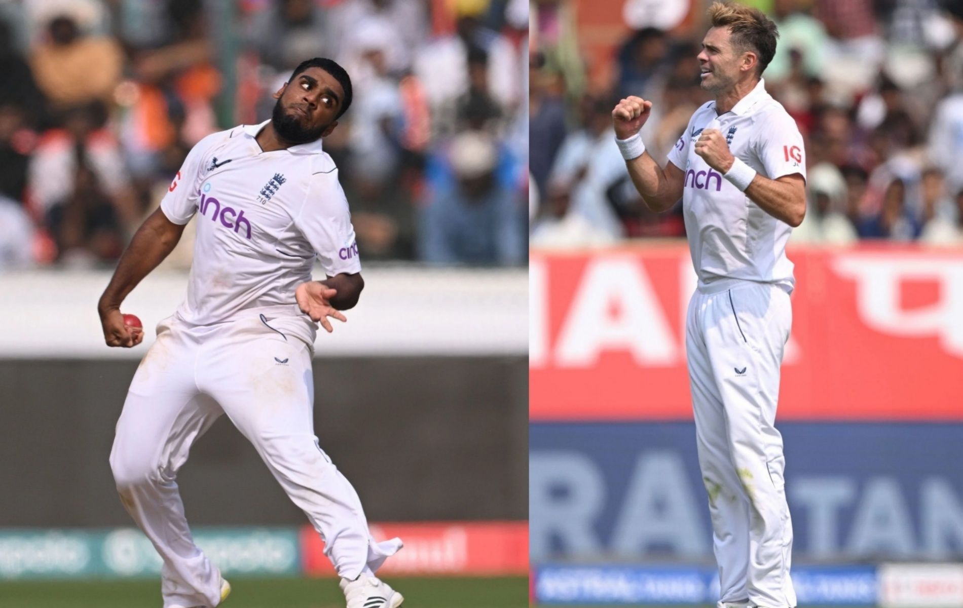 Rehan Ahmed (left) and James Anderson (Pics: Getty Images)
