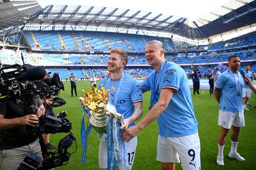 Kevin De Bruyne (left) and Erling Haaland