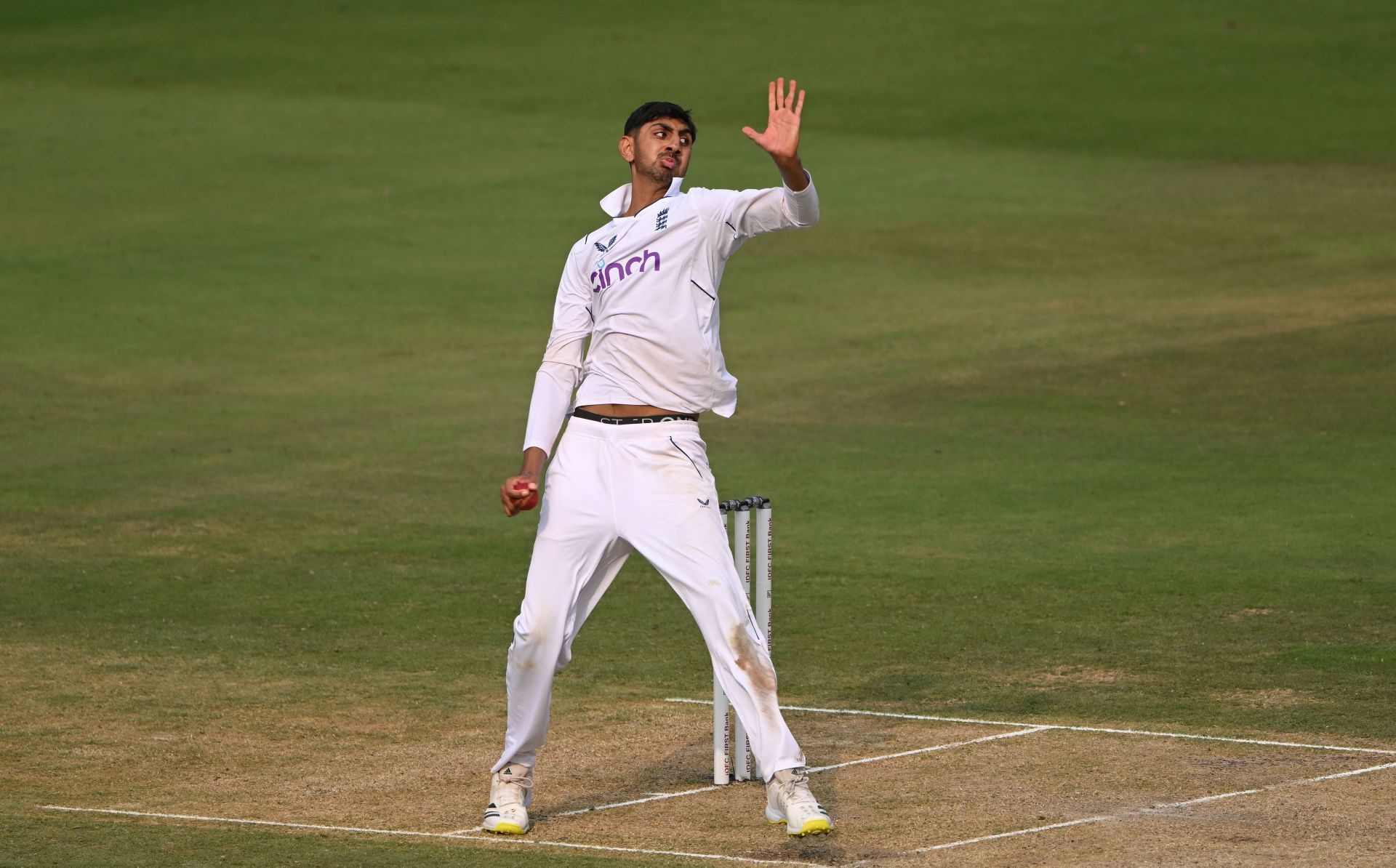 Shoaib Bashir bowls: India v England - 2nd Test Match: Day One