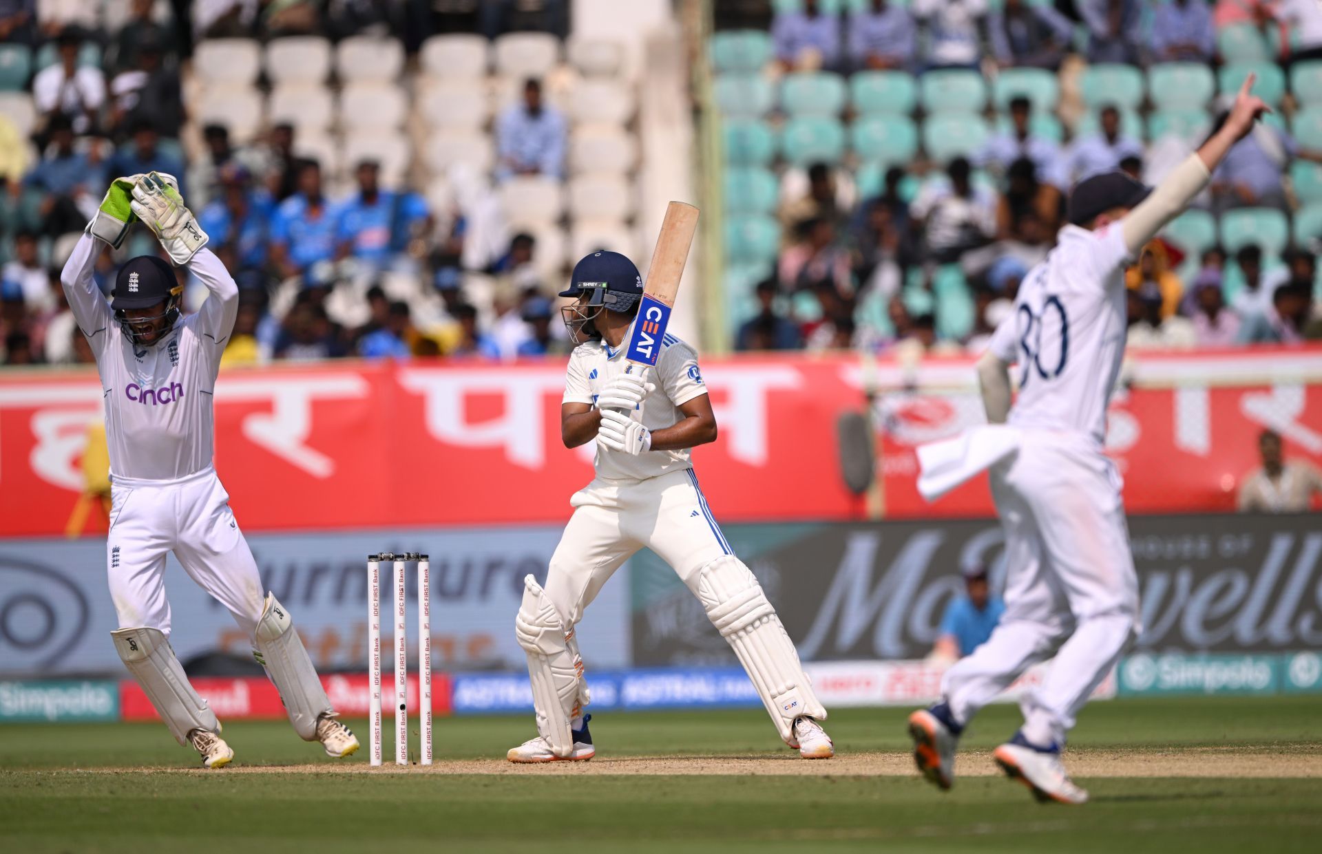 Shreyas Iyer was caught behind off Tom Hartley&#039;s bowling. [P/C: Getty]